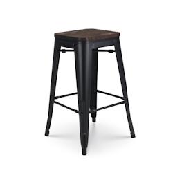 Kosmi Tabouret de bar en métal noir mat style industriel et assise en bois foncé - Hauteur 66 cm - noir 3760301690863_0