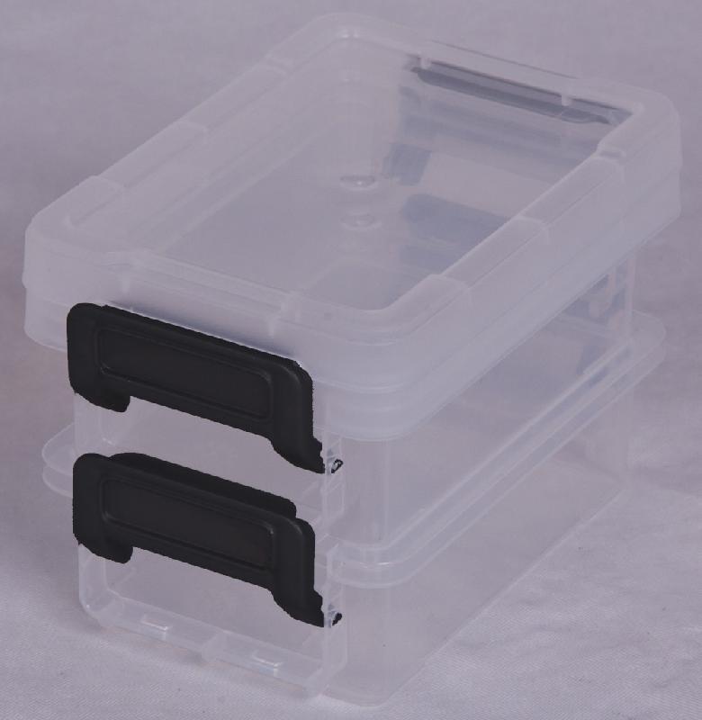 Lot de 2 boîtes en plastique transparent superposables avec couvercle - Dimensions : L.8.2 x P.12.2 x H.4.4 cm_0