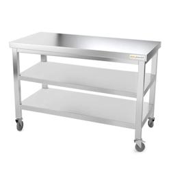 Table de travail en inox 1600 x 800 mm avec 2 étagères sur roulettes PREMIUM / GOLDINOX - gris inox 3701770801978_0