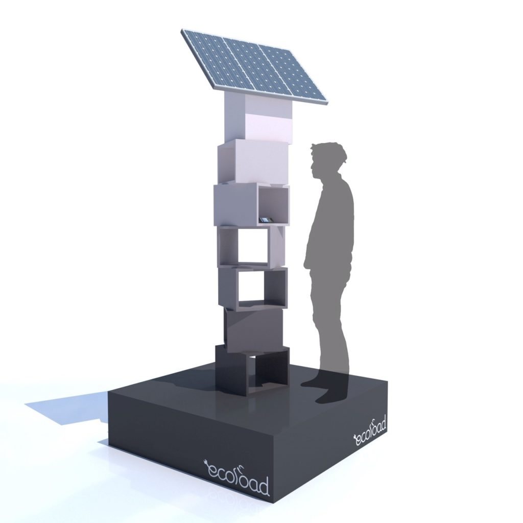 Borne de recharge solaire - multi-appareils - Totem ajouré design aérien - Ecoload_0
