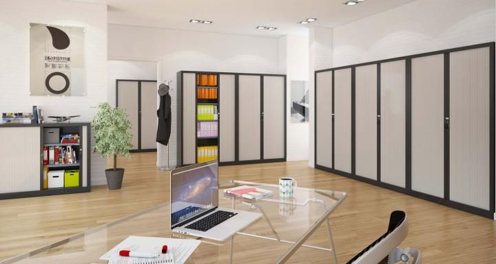 Armoire monobloc de bureau à rideaux - 6 hauteurs, 4 largeurs et multiples accessoires_0
