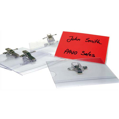 BADGE TRANSPARENT A PINCE + EPINGLE - FORMAT HORIZONTAL 54 X 90 MM - BOITE DE 50