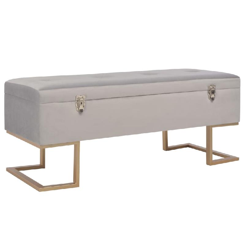 Banc banquette avec compartiment de rangement en velours gris - 105 cm - pieds dorés - 02_0010879_0