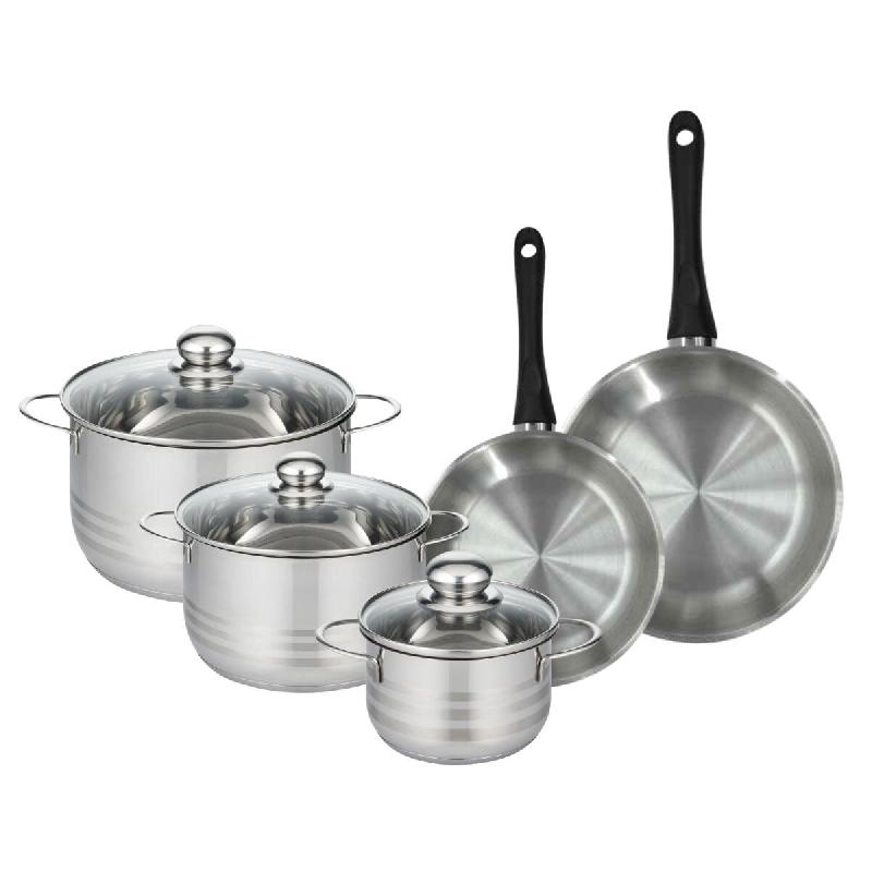 Batterie de cuisine avec 2 poêles 20/24 cm et 3 faitouts 16/20/24 cm sans PFAS Fackelmann Généva Brillant - gris inox 3176239935455_0