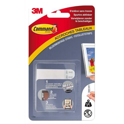 BLISTER DE 8 LANGUETTES DE FIXATION COMMAND POST-IT POUR TABLEAU - PETIT MODELE BLANC - POIDS MAX 1,8 KG