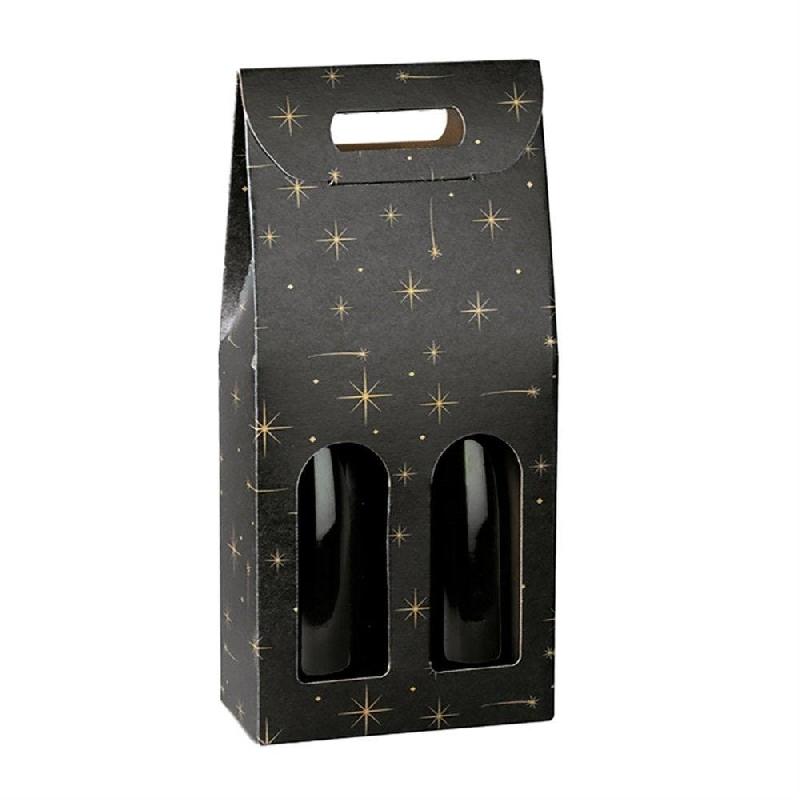 Boite 2 bouteilles à poignée noir motif constellation 18x9x38,5cm - par 30_0