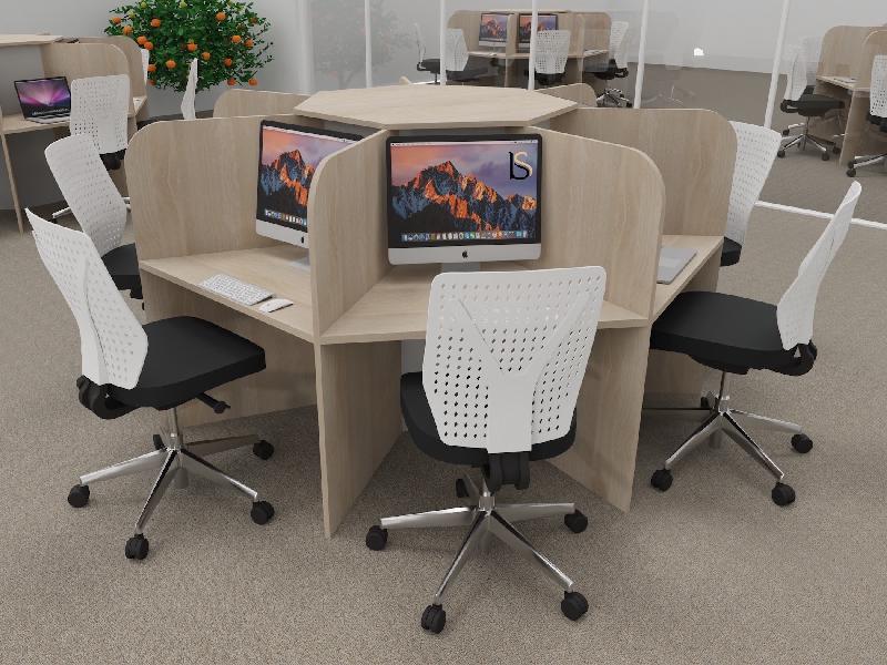 Bureau pour call center 7 places forme marguerite - chêne grisé_0