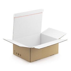 CAISSE CARTON BRUNE SIMPLE CANNELURE À MONTAGE INSTANTANÉ ET FERMETURE ADHÉSIVE INTÉRIEUR BLANC 34,5X25,5X13
