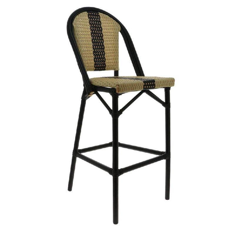 Chaise de bar d'extérieur Andorre assise/dossier tressés beige/noir/ivoire_0