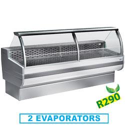 Comptoir vitrine réfrigéré à vitre bombée avec réserve CR200/A1-R2 - Cordoba PLUS - inox, granit, T° +4°/+6°_0