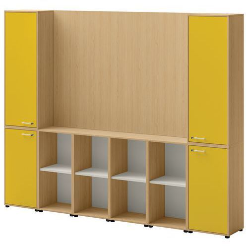 ENSEMBLE MEUBLE TV ET RANGEMENT IVO N°1 CHÊNE/PORTE JAUNE - QUADRIFOGLIO