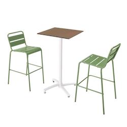 Oviala Business Ensemble table haute stratifié taupe et 2 chaises hautes vert cactus - Oviala - vert métal 110579_0