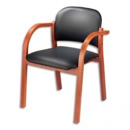 FAUTEUIL ACCUEIL VISITEUR BOIS ELVA SIMILICUIR NOIR V4 61999