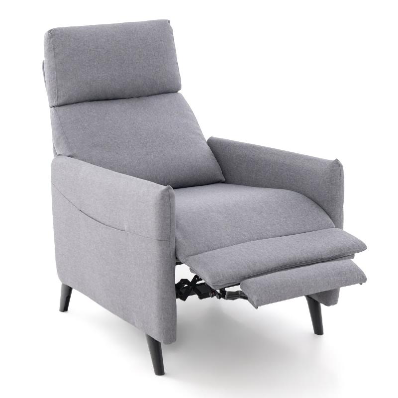 Fauteuil inclinable en tissu de lin - dossier et repose-pieds réglables - siège rembourré avec poches latérales - gris clair 20_0008580_0