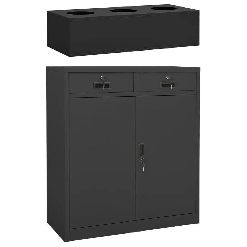 Helloshop26 - Armoire de bureau avec jardinière design moderne 90 x 40 x 125 cm espace de rangement en acier anthracite 02_0055175 - verre 3000238848_0