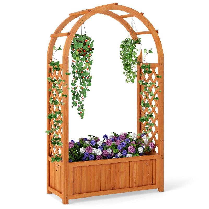 Helloshop26 - Bac de jardin jardinière surélevé 83 x 36 x 146 cm avec treillis amovible et doublure en bois marron 20_0010465 - 3000226198069_0