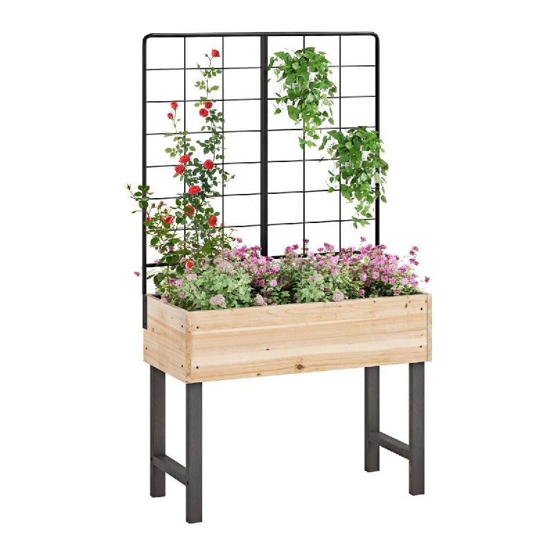 Helloshop26 - Jardinière surélevée avec treillis 79 x 35 x 108 cm pour plantes grimpantes design ergonomique en bois naturel noir 20_0012213 - 3000_0