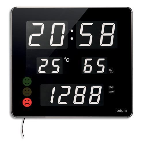 HORLOGE ET MESUREUR DE CO2 - ORIUM - AFFICHAGE LED - TEMPERATURE ET TAUX D'HUMIDITE