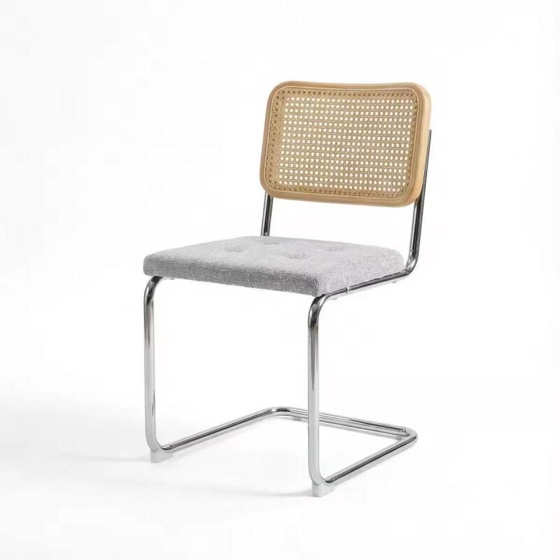 Kosmi Chaise rétro avec pieds en métal, assise en tissu chiné et Cannage Naturel - gris métal 3760301699101_0