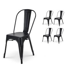 Kosmi Lot de 4 chaises en métal noir mat - Style industriel - 3760301690078_0