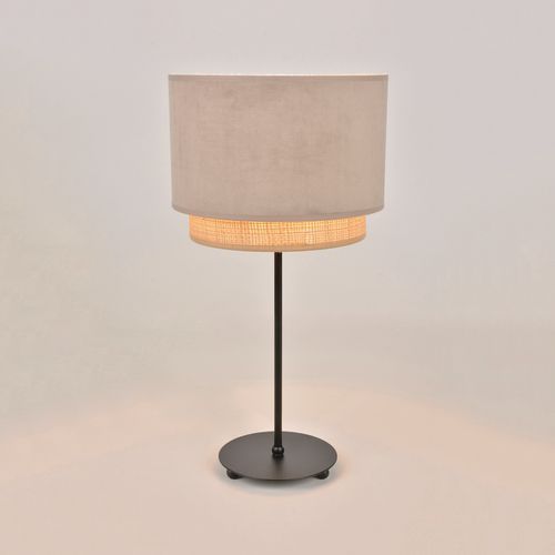 LAMPE BASE RONDE EN MÉTAL PEINT. ABAT-JOUR DOUBLE CYLINDRE ROSE - COREP