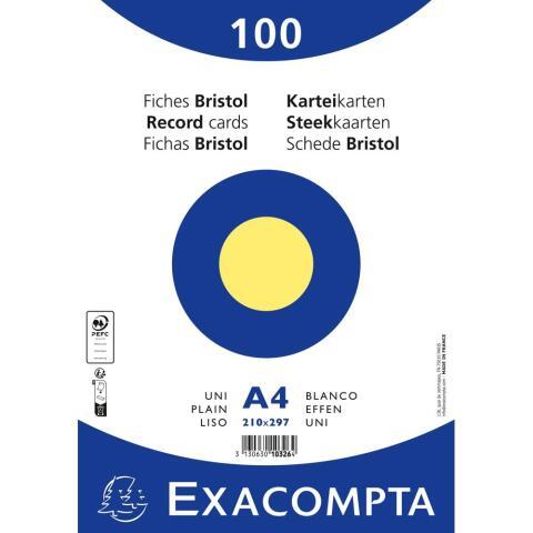 LOT DE 10 - PAQUET 100 FICHES SOUS FILM - BRISTOL UNI NON PERFORÉ 210X297MM - JAUNE