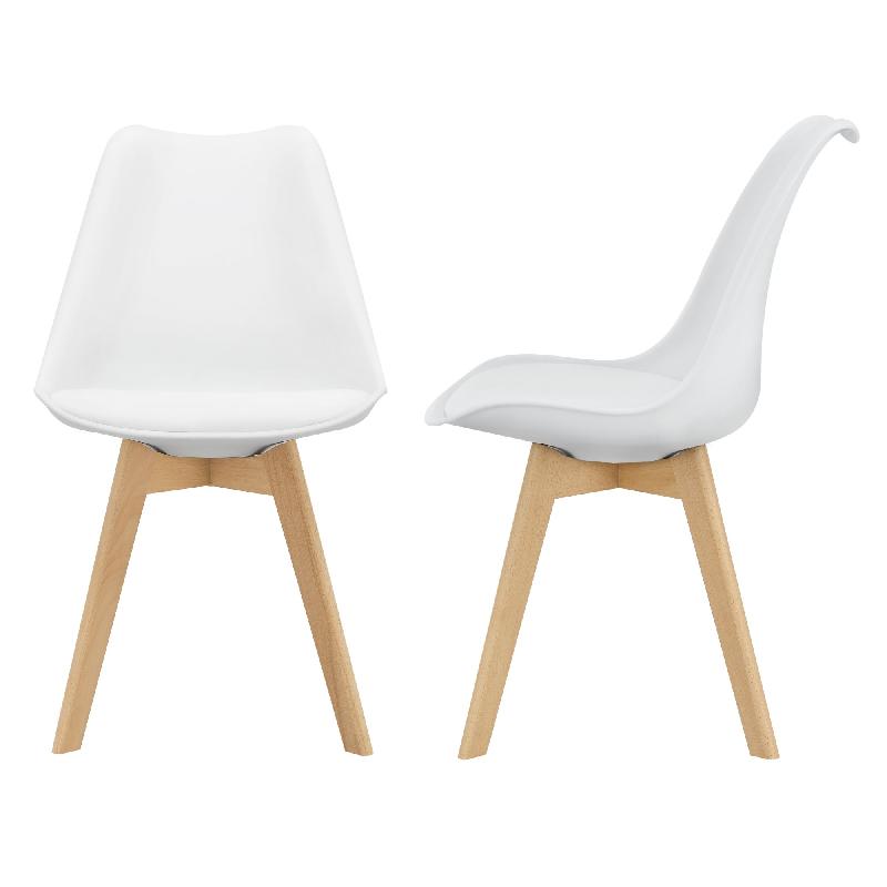 Lot de 2 chaises scandinaves pour salle à manger - siège en plastique blanc, pieds en hêtre, design moderne_0