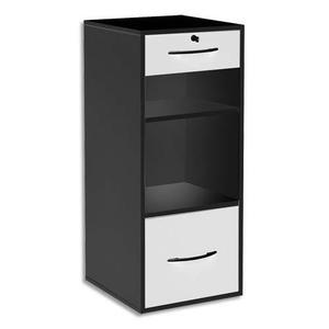 Classeur bois MT International - 2 tiroirs + 1 niche - Corps noir, tiroirs blancs - Dim. L42 x H101 x P44 cm_0