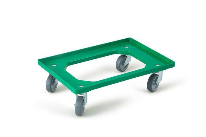 Plateau roulant vert pour bac euronorm 600x400 mm - Rolléco - 4 roues pivotantes, 10 versions avec ou sans frein_0