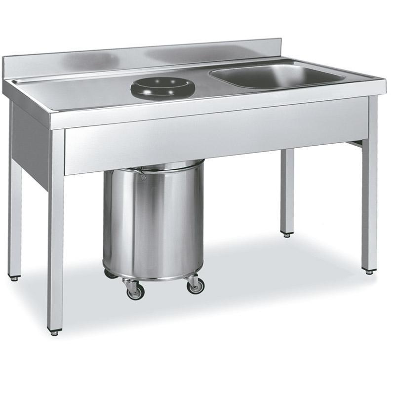 Plonge inox 1 bac et vide-déchets - P 600 mm - 1400, à droite_0