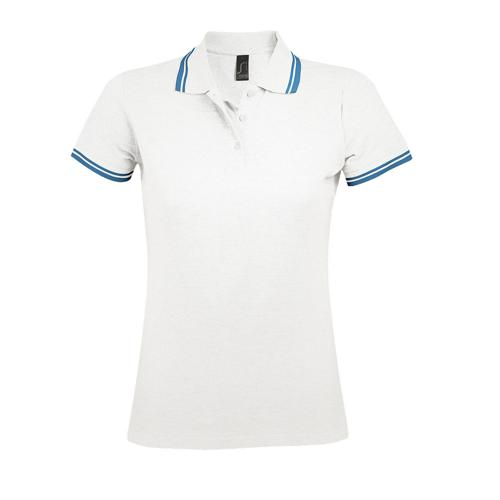 POLO PERSONNALISABLE FEMME EN COTON PEIGNÉ BLANC/AQUA
