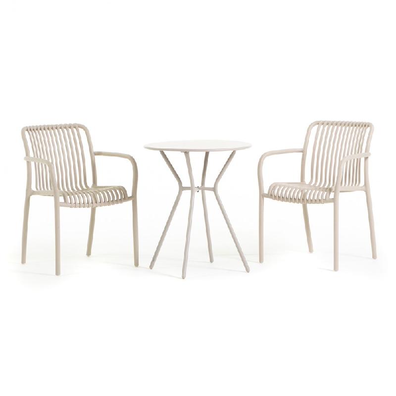 RATTATAN Set balcon avec table ronde en métal, 2 chaises en polypropylène avec accoudoirs empilables, gain de place pour jardin - Nathan+Simona/Sabl_0