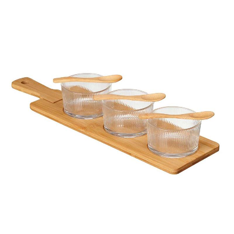 San Ignacio KINVARA - Set de 3 bols en verre avec cuillère et plateau 12x45cm - marron Bambou SANR309_0