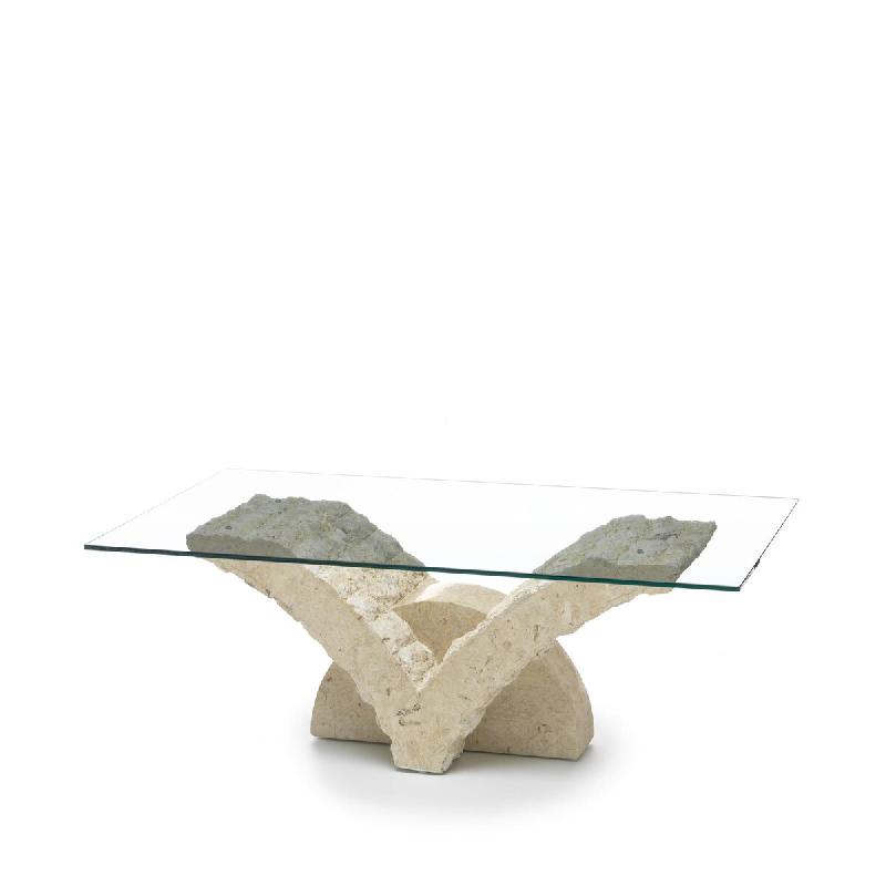 Stones Papillon Table Basse (120X70 Transparent) En Verre Trempé Beige - beige 8033959241486_0