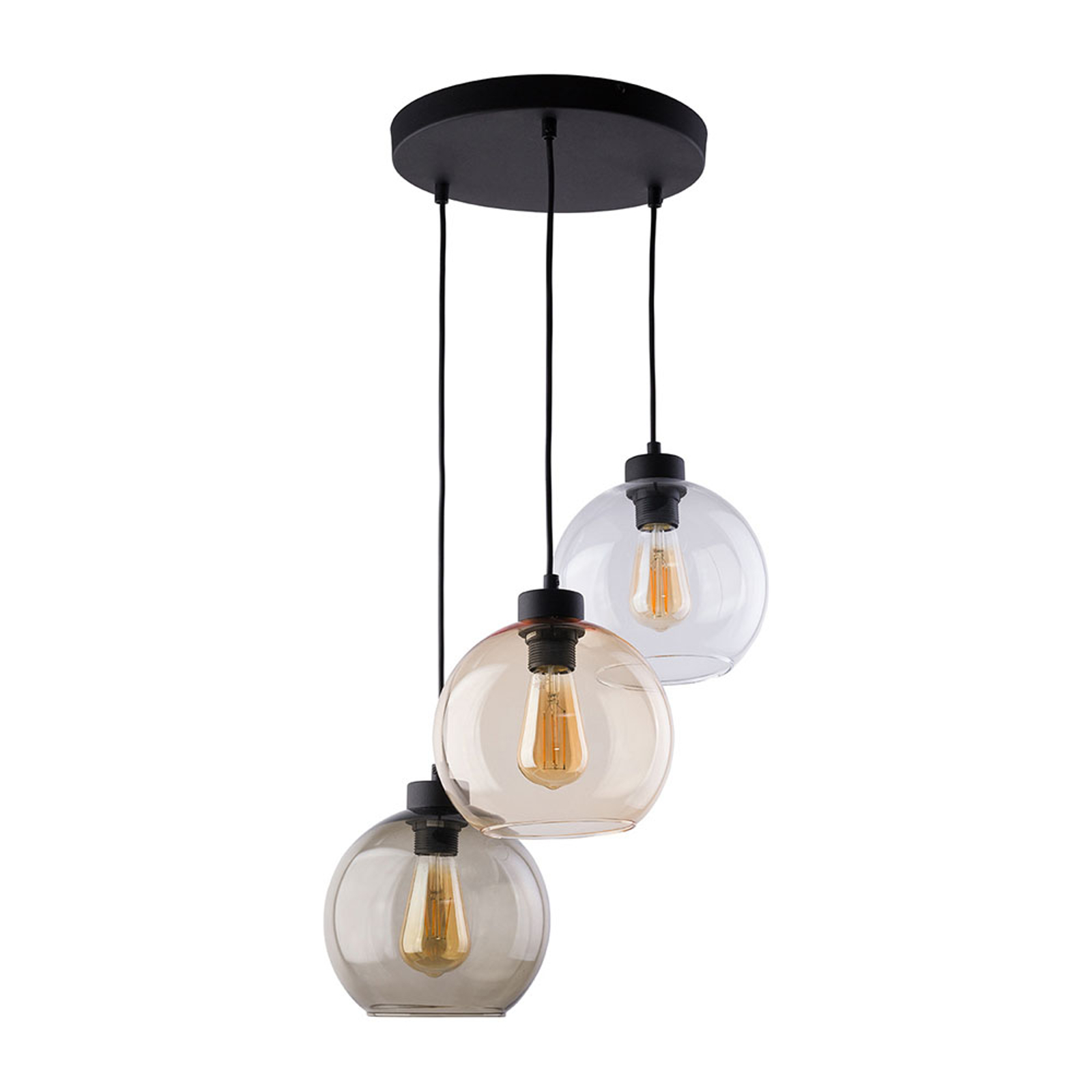 TK LIGHTING SUSPENSION CUBUS, Ø 50 CM, 3 LAMPES, CLAIR/MIEL BRUN, VERRE