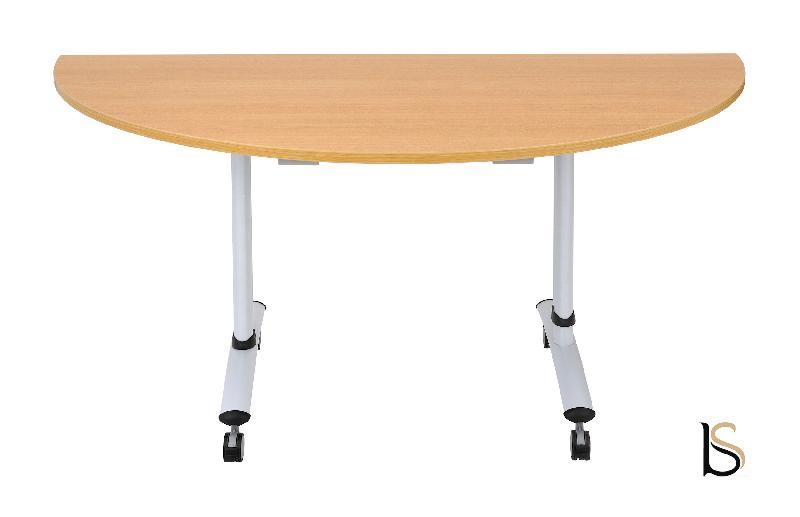 Table de réunion demi-lune  sur roulettes. - Blanc 9010, Gris_0