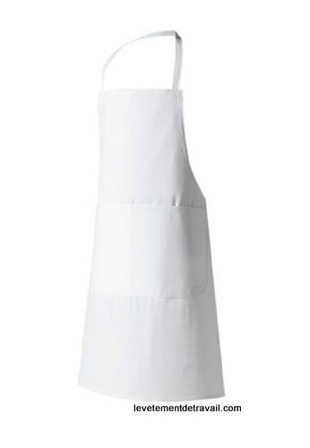 Tablier de cuisine blanc à bavette - 100% coton - 105 x 100 cm - Lavable à 85° - Poche centrale double_0