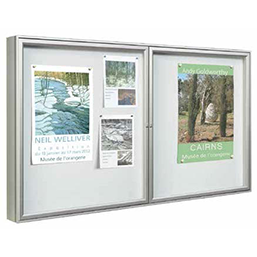 Vitrine double battant simple face murale ou sur piétement - QUARTZ - Utilisation extérieure - Cadre aluminium et vitrage plexichocs_0