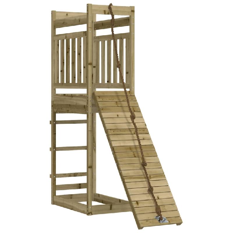 Aire de jeux d'extérieur en bois de pin imprégné - Portique robuste 53 x 174 x 207 cm avec bac à sable, mur d'escalade et plateforme_0