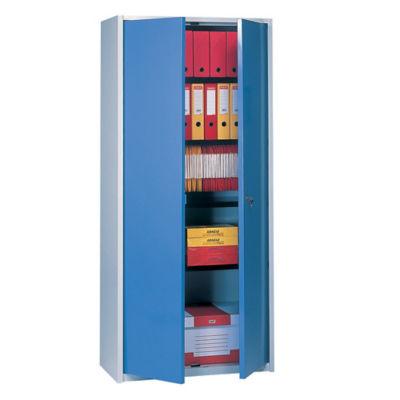 Armoire haute Primo, 3 tablettes, coloris gris/bleu_0