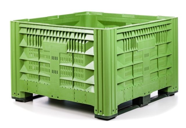 Caisse-palette plastique ajourée 1200x1200 mm - vert - 2 ou 3 semelles - hauteur 785 mm ou 620 mm_0