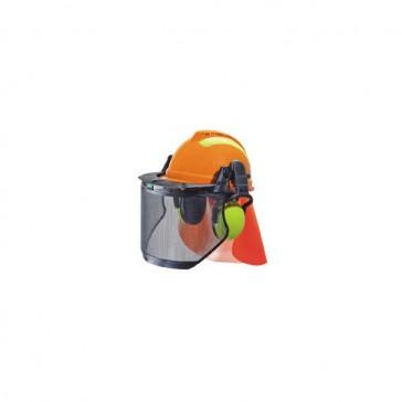 Casque forestier V-Gard 500 orange ventilé - stickers jaune - coquilles anti-bruit 28 dB - MSA France_0