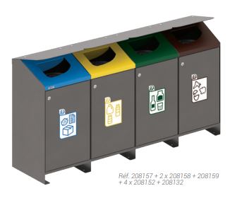Corbeille Tri Sélectif Berlin 100 L - 4 Modules - Acier Galvanisé avec Porte Frontale et Serrure_0
