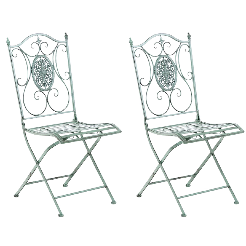 Décoshop26 - Lot de 2 chaises de jardin balcon terrasse design rustique pliable en métal vert vieilli 10_0002875 - 3000251251258_0