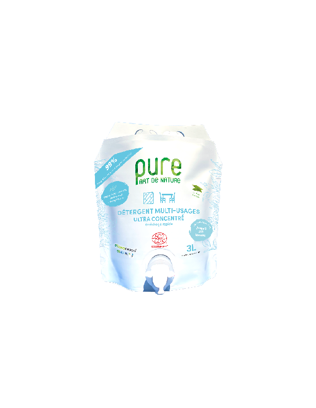 DRYNET - Détergent multi-usages ultra concentré à séchage rapide - Verveine - Ecocert - ObioBag 3L - Marque Pure Part de Nature_0