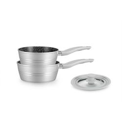 Ensemble de 2 casseroles revêtement marbre Argenté avec couvercle en verre  RLFS2M-SIL usage non-intensif Royalty Line - 5407004749334_0