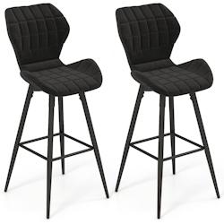 Helloshop26 - Lot de 2 chaises tabourets de bar chaises hautes rembourrées repose-pieds chaises de cuisine moderne en métal noir 20_0008732 - 300020_0