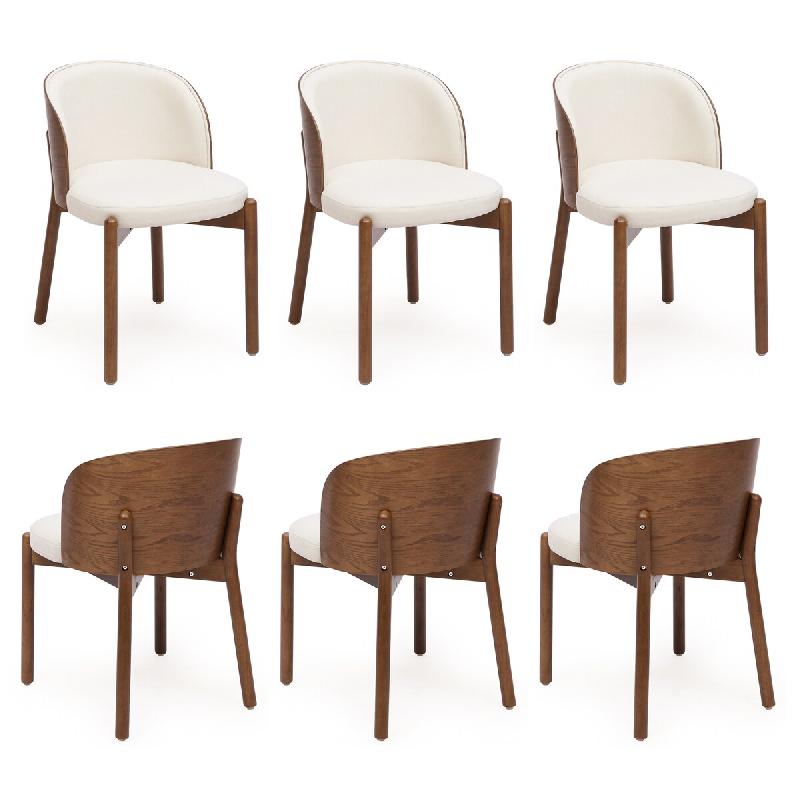 Merax 6 chaises de salle à manger en bois massif, tissu lin, dossier enveloppant et placage frêne, noyer - multicolore Bois massif N634P448272A-6_0