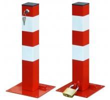 Poteau de parking rabattable en acier - peinture époxy rouge - 400 mm - verrouillage par verrou ou cadenas_0