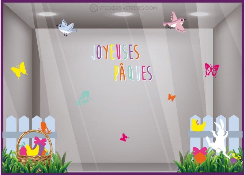 Sv795 - Adhésif pour vitrine - Stickers vitrines - Dimensions 130 x 61 cm - Joyeuses Pâques et décor original_0